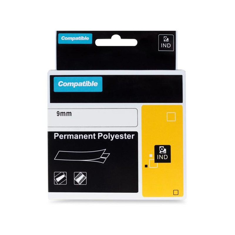 PRINTLINE kompatibilní páska s DYMO 18508 9mm, 5.5m, černý tisk/průhledný podklad, RHINO, polyesterová