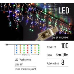 COLORWAY LED girlanda/ IP20 / 100 LED / délka 3m x 0,6m / více barevný/ napájení USB