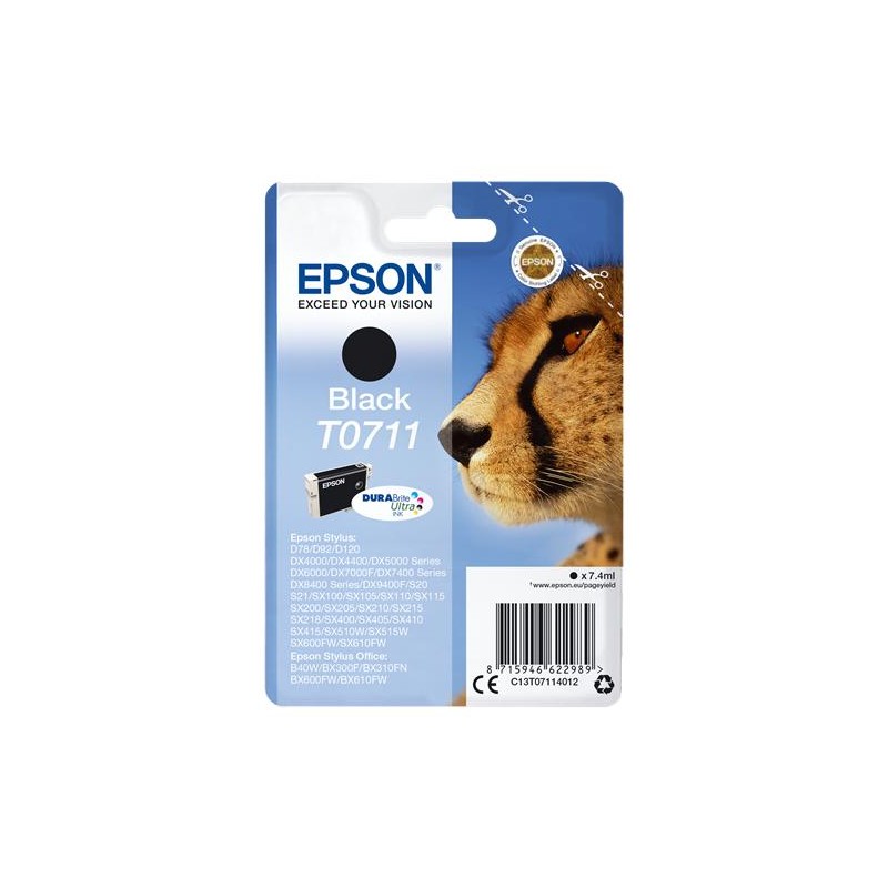 Epson inkoustová náplň/ T0711/ Singlepack T0711 DURABrite Ultra Ink/ Černá