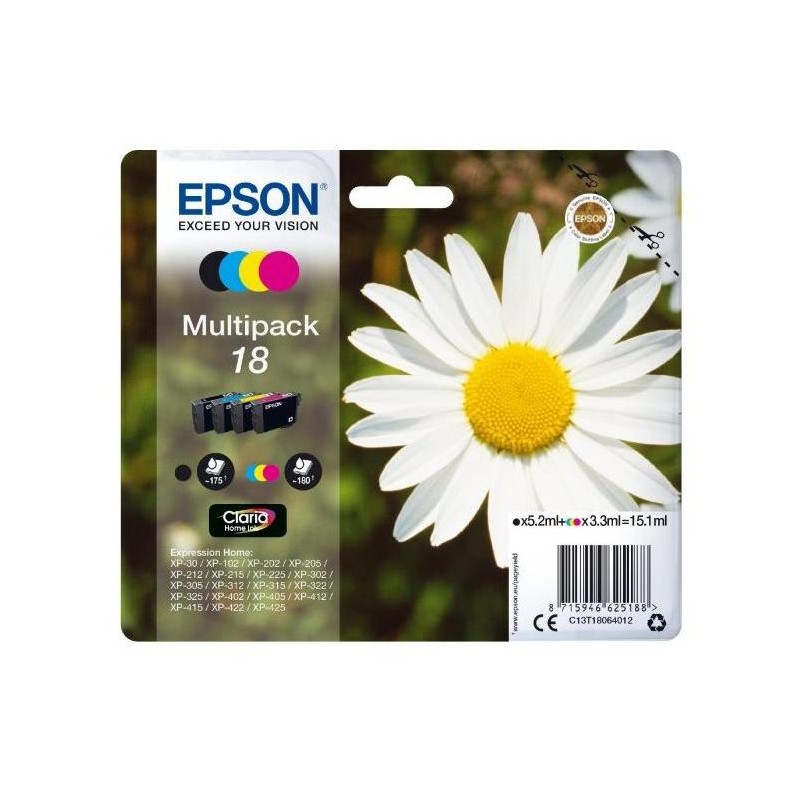 Epson inkoustová náplň/ T1806/ Multipack 18 Claria Home Ink/ 4x barvy