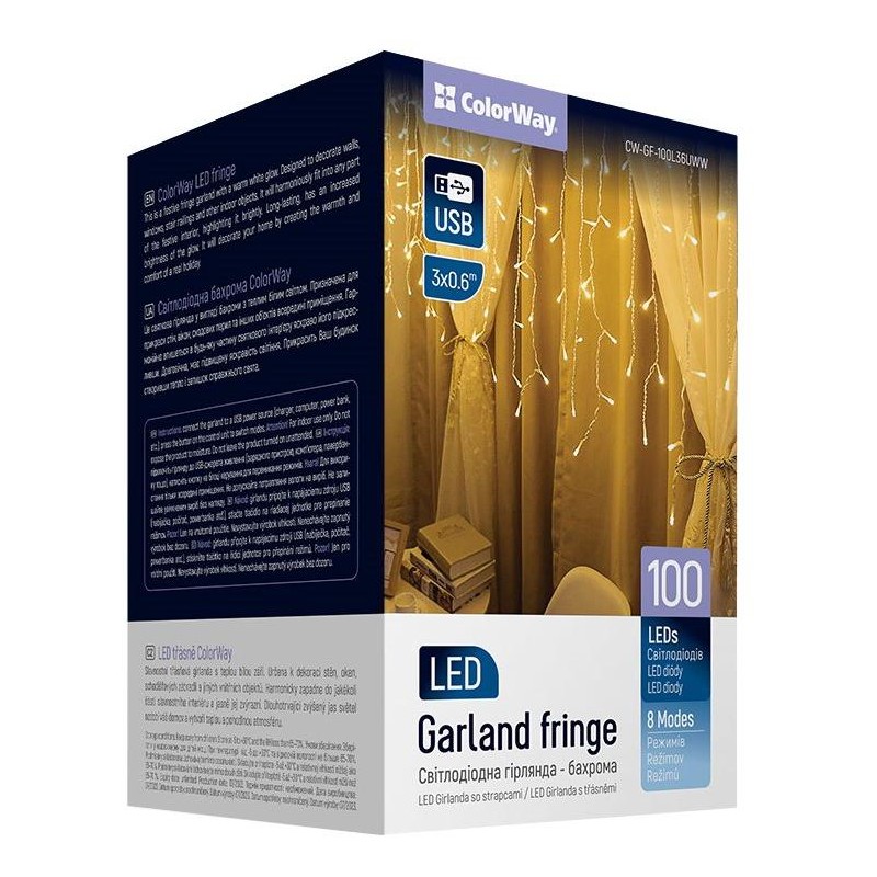 COLORWAY LED girlanda/ IP20 / 100 LED / délka 3m x 0,6m / teplá bílá/ napájení USB