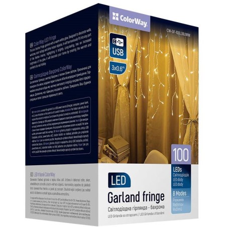 COLORWAY LED girlanda/ IP20 / 100 LED / délka 3m x 0,6m / teplá bílá/ napájení USB