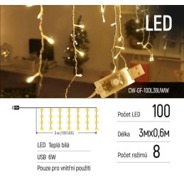 COLORWAY LED girlanda/ IP20 / 100 LED / délka 3m x 0,6m / teplá bílá/ napájení USB