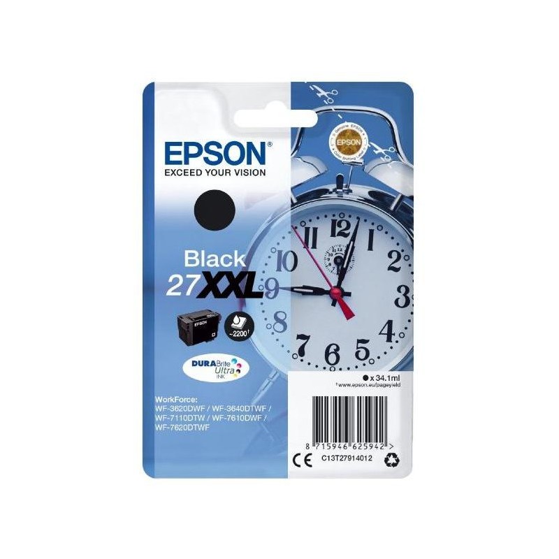 Epson inkoustová náplň/ T2791/ Singlepack 27 XXL DURABrite Ultra Ink/ WF-3620DWF/ XXL Černá