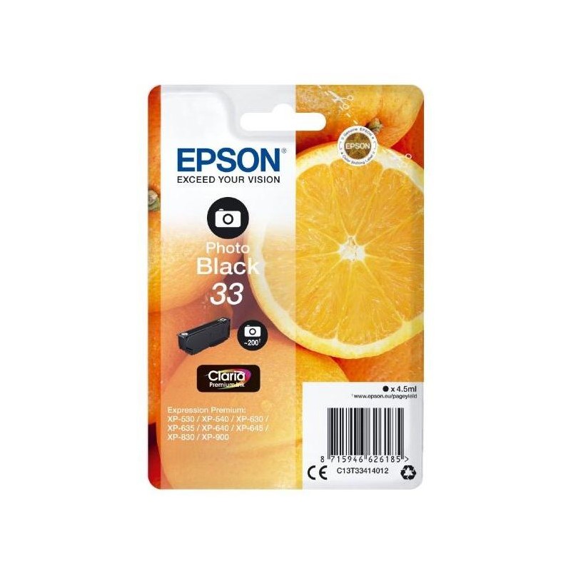 Epson inkoustová náplň/ T3341/ Singlepack 33 Claria Premium Ink/ Foto Černá