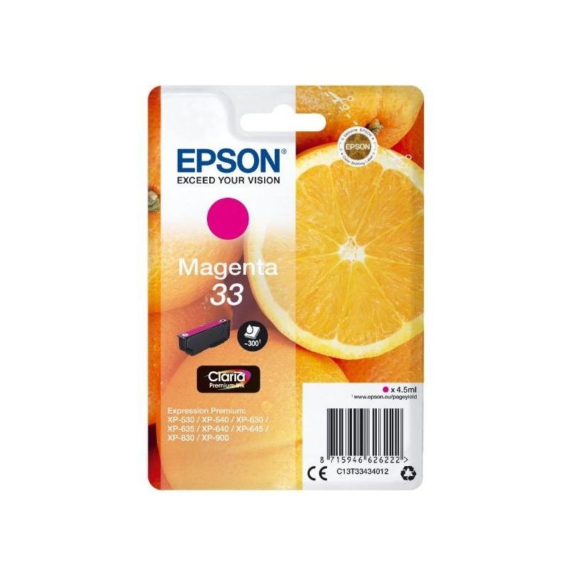 Epson inkoustová náplň/ T3343/ Singlepack 33 Claria Premium Ink/ Magenta
