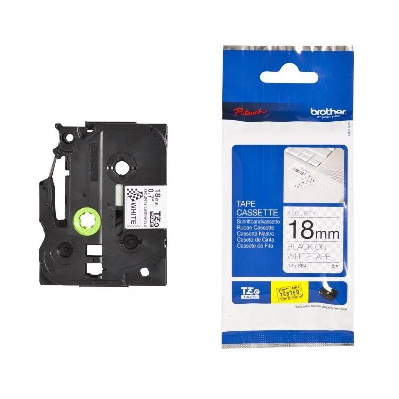 BROTHER plombovací páskaTZE-SE4 / bílá-černá- security tape / 18mm