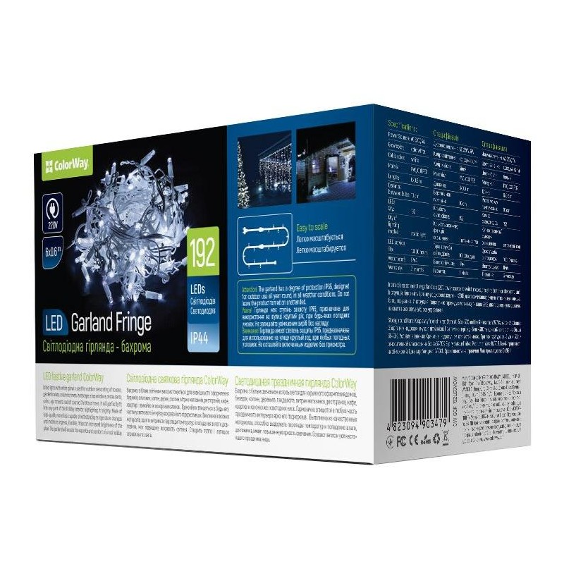 COLORWAY LED girlanda/ IP44 / 192 LED / délka 6m x 0,6m / studená bílá/ napájení AC, 220V, 6W