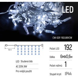 COLORWAY LED girlanda/ IP44 / 192 LED / délka 6m x 0,6m / studená bílá/ napájení AC, 220V, 6W