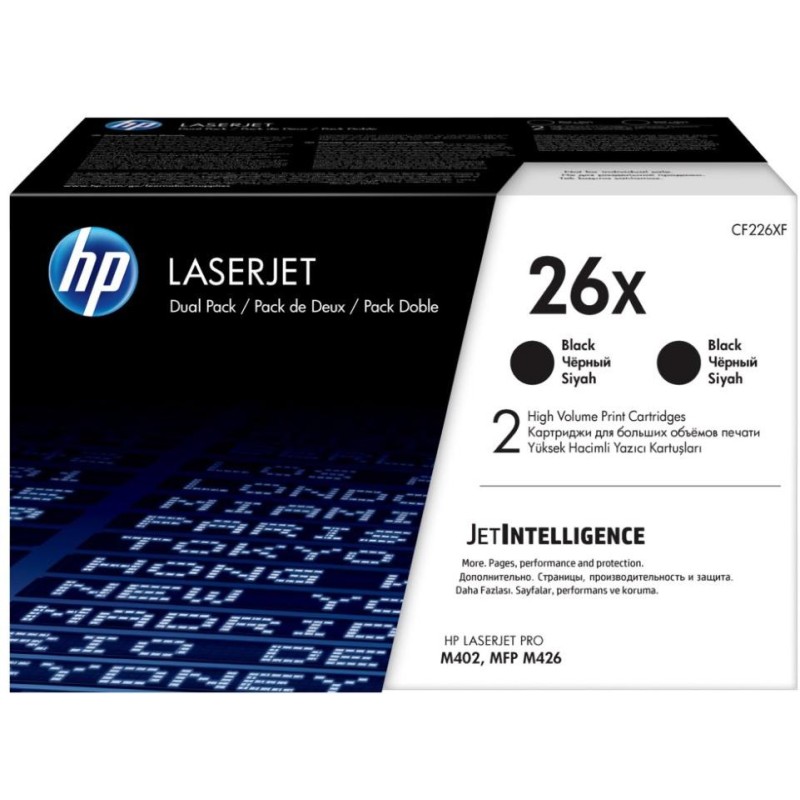 HP 26X Dvojbalení černých originálních tonerových kazet LaserJet s vysokou výtěžností
