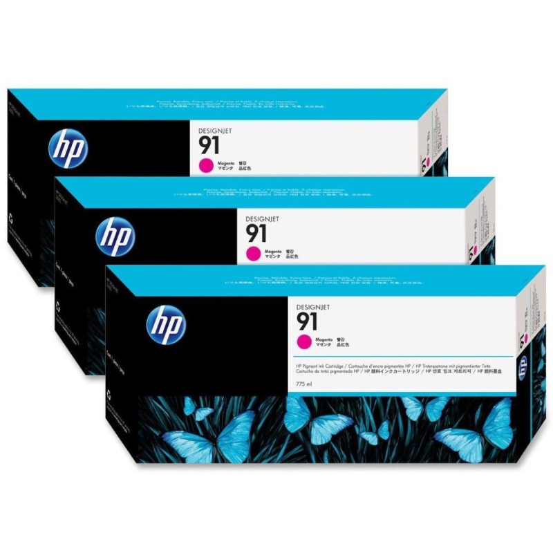 HP 91 Trojbalení purpurové inkoustové kazety, 775 ml