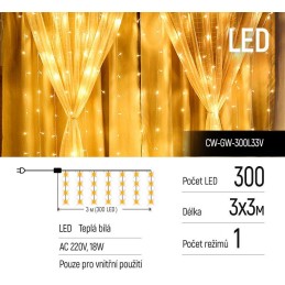 COLORWAY LED girlanda/ vnitřní / 300 LED / délka 3 x 3m / teplá bílá/ AC 220V