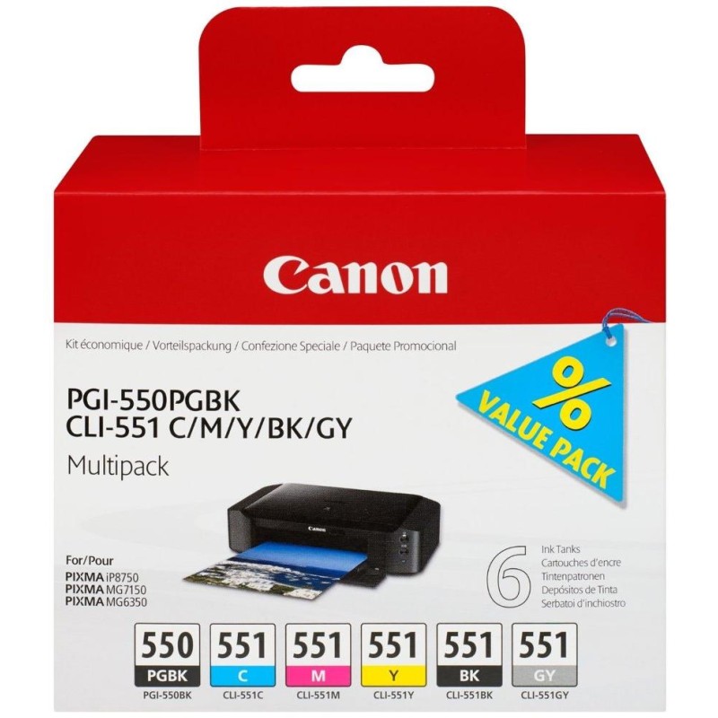 Canon cartridge multipack PGI-550 + CLI-551 (CMYBkGY, 19 000 str) pro Canon PIXMA iP8750, MG7150, MG6350