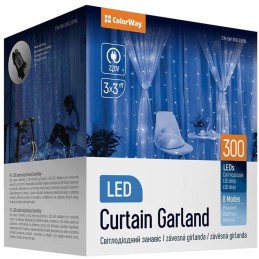 COLORWAY LED girlanda/ vnitřní / 300 LED / délka 3 x 3m / modrá/ AC 220V