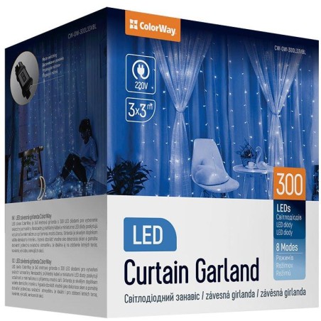 COLORWAY LED girlanda/ vnitřní / 300 LED / délka 3 x 3m / modrá/ AC 220V