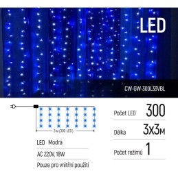 COLORWAY LED girlanda/ vnitřní / 300 LED / délka 3 x 3m / modrá/ AC 220V