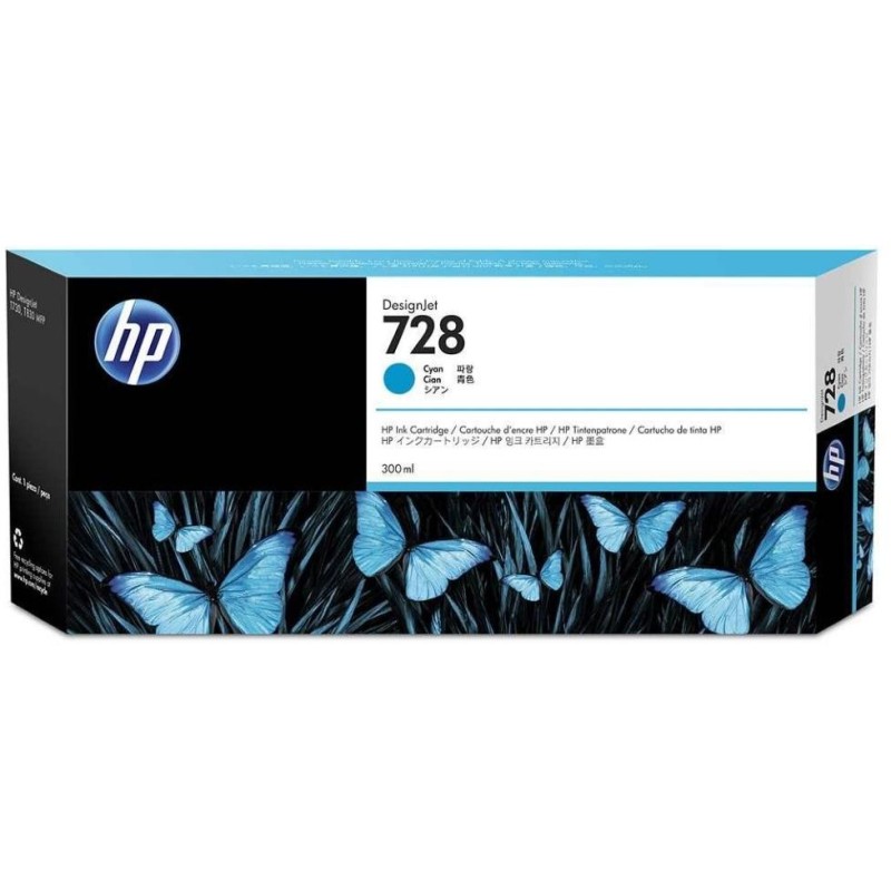 HP F9K17A náplň č.728 azurová velká 300ml cyan (designjet T830, T730)