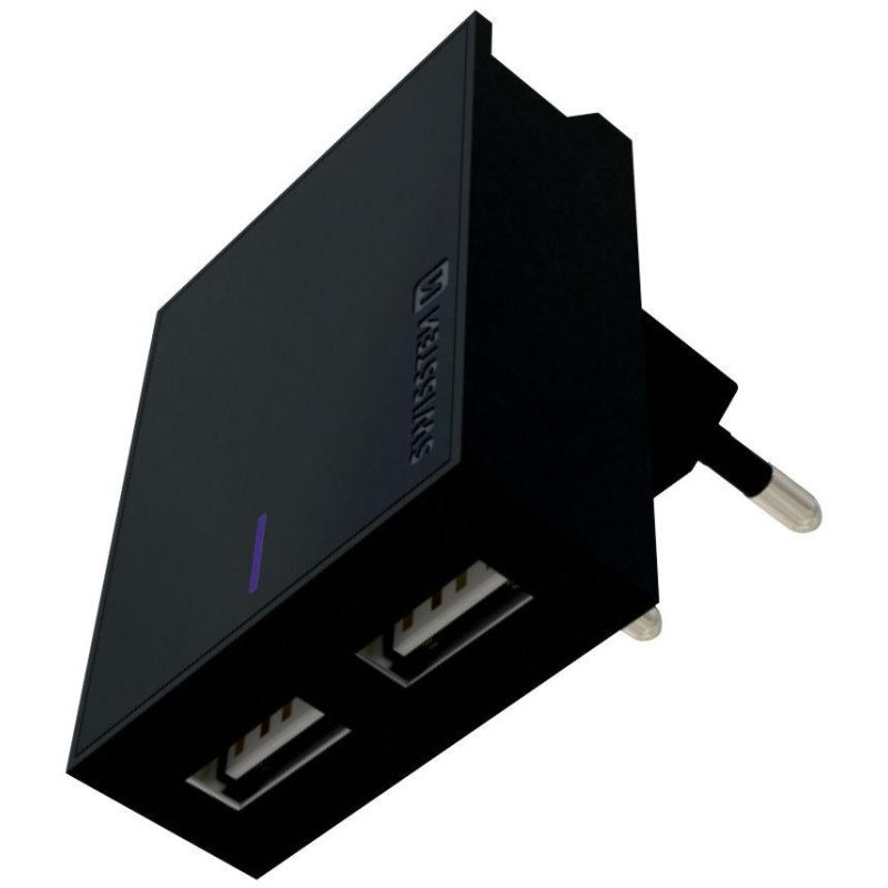 Swissten Síťový Adaptér Smart Ic 2X Usb 3A Power + Datový Kabel Usb / Micro Usb 1,2 M Černý