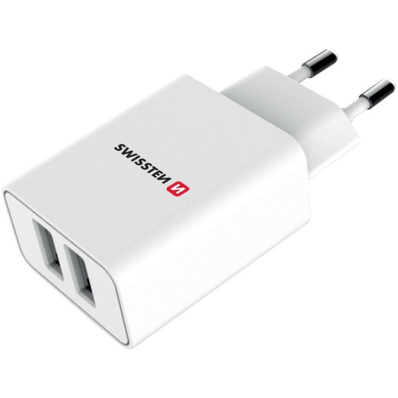 Swissten Síťový Adaptér Smart Ic 2X Usb 2,1A Power + Datový Kabel Usb / Type C 1,2 M Bílý