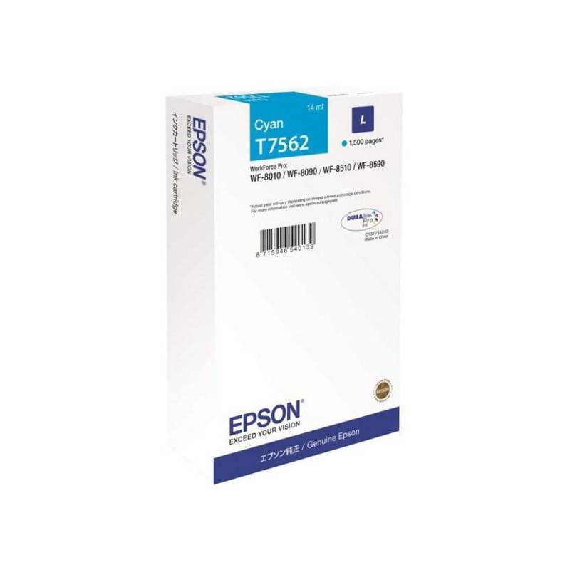 Epson inkoustová náplň/ C13T756240/ DURABrite Pro/ vel. L/ WF-8010/WF-8510/WF-8090/WF-8590/ azurová