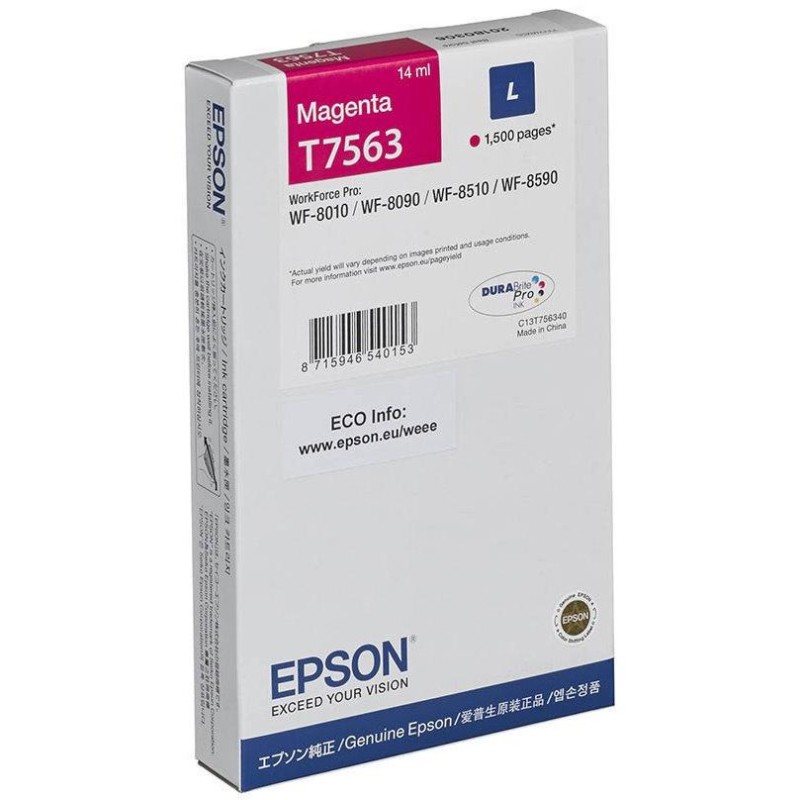 Epson inkoustová náplň/ C13T756340/ DURABrite Pro/ vel. L/ WF-8010/WF-8510/WF-8090/WF-8590/ purpurová