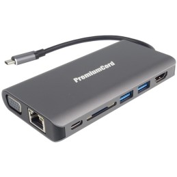 PremiumCord adaptér USB3.1 typ C na HDMI+VGA/ RJ45/ 2xUSB3.0/ SD/ 3,5mm/ PD charge