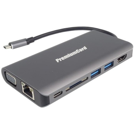 PremiumCord adaptér USB3.1 typ C na HDMI+VGA/ RJ45/ 2xUSB3.0/ SD/ 3,5mm/ PD charge