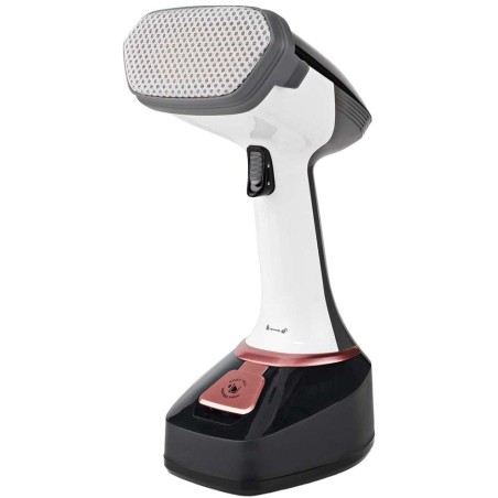 NEDIS napařovač oděvů/ spotřeba 1400 W/ objem vyjímatelné nádržka na vodu 320 ml/ tlak 25 g/m/ černo-růžový