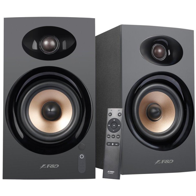 FENDA F&D repro R23BT/ 2.0/ 40W/ dřevěné/ BT/ Optický/ USB vstup/ dálkové ovládání/ černé