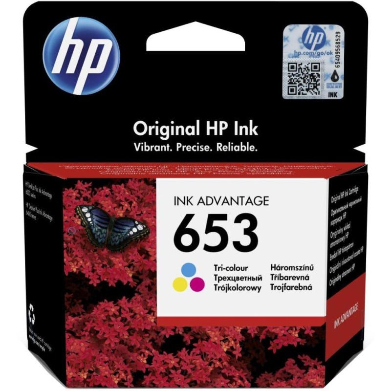 HP inkoustová náplň 653 tříbarevná