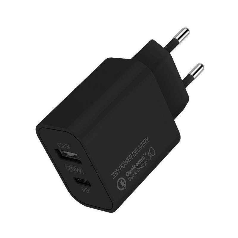 COLORWAY 1x USB a 1x USB-C/ síťová nabíječka/ 20W/ 100V-240V/ Černá