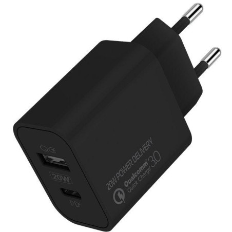 COLORWAY 1x USB a 1x USB-C/ síťová nabíječka/ 20W/ 100V-240V/ Černá