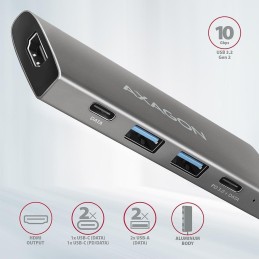 AXAGON hub USB-C / HMC-5G2 / USB 3.2 Gen2 / 2x USB-C / 2X USB-A / 1x HDMI / 4k/60 / 100W PD / 0,1m