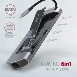 AXAGON hub USB-C / HMC-6M2 / USB 3.2 Gen1 / 2x USB-A / HDMI / GLAN / SATA M.2 / 100W PD / 0,1m