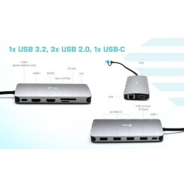 I-tec dokovací stanice USB 3.0/ USB-C/ TB/ USB-C 3.2/ 4x USB-A/ 2x HDMI/ VGA/ LAN/ micro SD/SD/ PD 100W