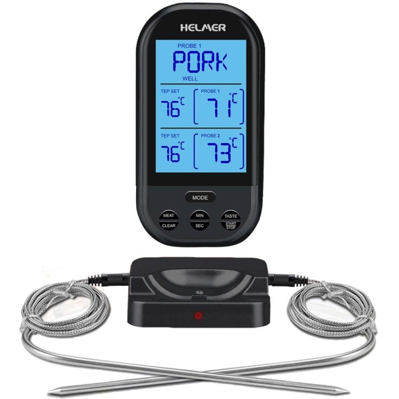 HELMER bezdrátový kuchyňský teploměr se dvěma sondami TM 24/ LCD displej/ 0 až 250 °C/ černý