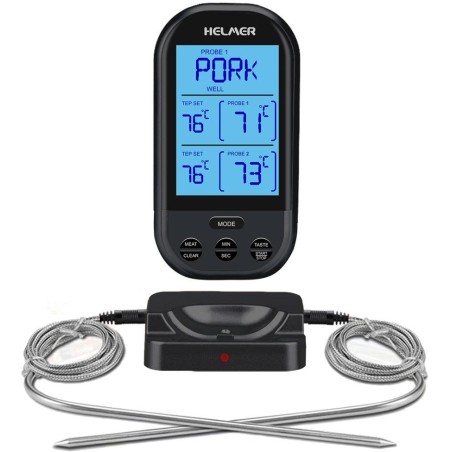 HELMER bezdrátový kuchyňský teploměr se dvěma sondami TM 24/ LCD displej/ 0 až 250 °C/ černý