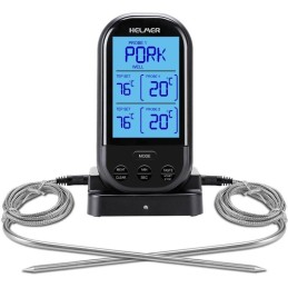 HELMER bezdrátový kuchyňský teploměr se dvěma sondami TM 24/ LCD displej/ 0 až 250 °C/ černý