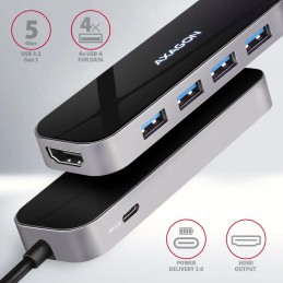 AXAGON hub USB-C 6v1 / HMC-6H4A / USB 3.2 Gen1 / 4x USB-A / HDMI / PowerDelivery / kovové tělo / 0,2m