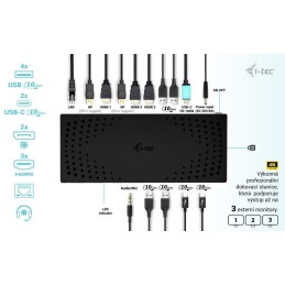 I-tec dokovací stanice Thunderbolt 4K/ USB 3.0/ 4x USB-A/ 2x USB-C/ 2x DP/ 3x HDMI/ LAN/ Power Delivery 100W