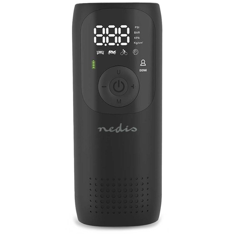 NEDIS dobíjecí vzduchový kompresor/ 0.1 - 10.3 Bar/ provozní režimy: auto/ motorka/ kolo / míč/ měřič tlaku vzduchu