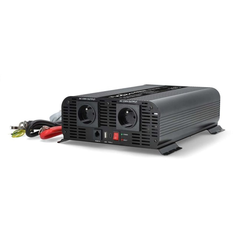 NEDIS měnič napětí/ čistá sinusoida/ 24 V DC/230 V AC 50 Hz/ 2000 W (4000 W špička)/ USB-A / USB-C/ 2x zásuvka typu E