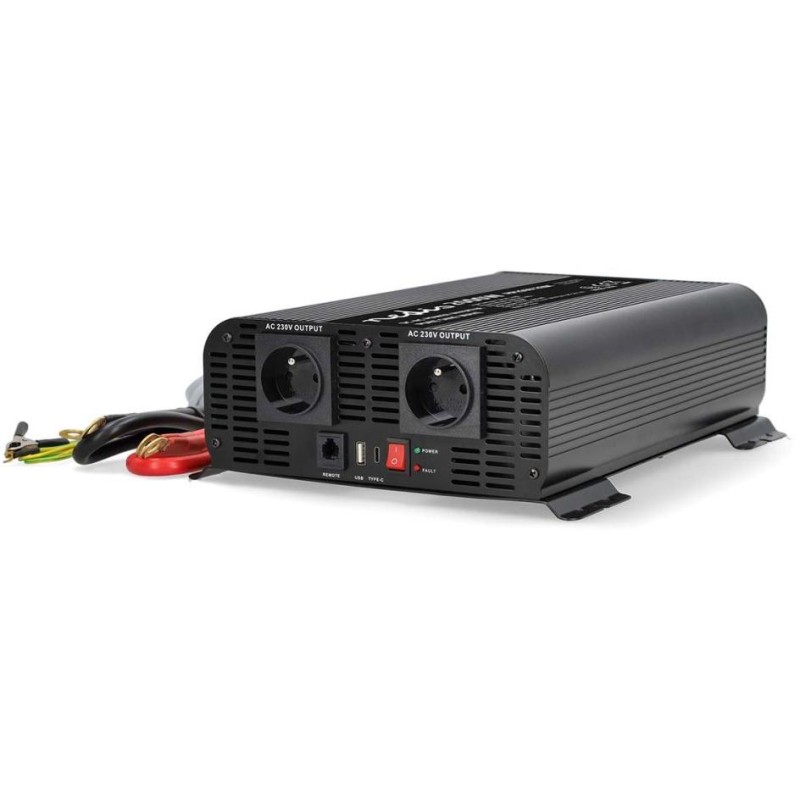 NEDIS měnič napětí/ čistá sinusoida/ 12 V DC/230 V AC 50 Hz/ 2000 W (4000 W špička)/ USB-A / USB-C/ 2x zásuvka typu E