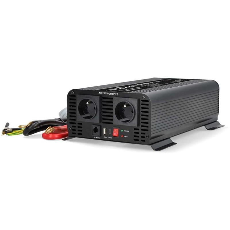 NEDIS měnič napětí/ čistá sinusoida/ 24 V DC/230 V AC 50 Hz/ 1000 W (2000 W špička)/ USB-A / USB-C/ 2x zásuvka typu E