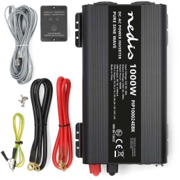 NEDIS měnič napětí/ čistá sinusoida/ 24 V DC/230 V AC 50 Hz/ 1000 W (2000 W špička)/ USB-A / USB-C/ 2x zásuvka typu E