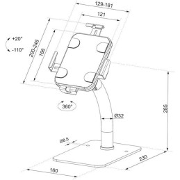 Neomounts DS15-625BL1/Držák tabletu/na stůl/7,9-11" /náklon/rotace 360°/tloušťka tabletu 0-8,5mm/černý