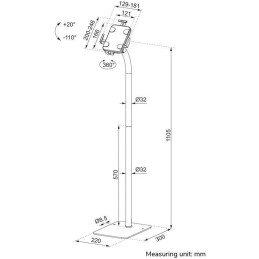 Neomounts FL15-625BL1/Držák tabletu/na podlahu/7,9-11" /náklon/rotace 360°/123,8cm/tloušťka tabletu 0-8,5mm/černý