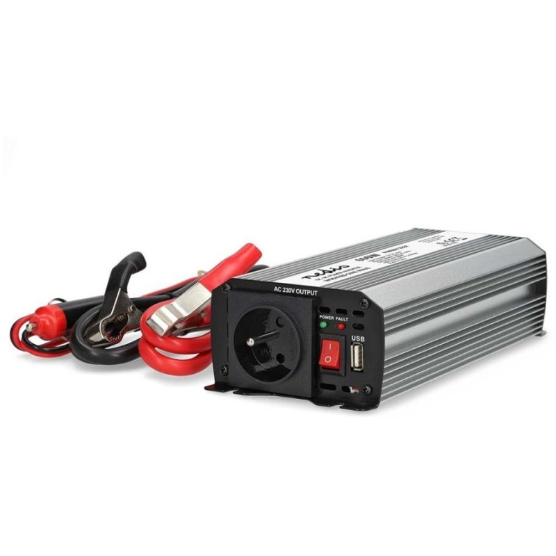 NEDIS měnič napětí/ modifikovaná sinusoida/ 12 V DC/230 V AC 50 Hz/ 600 W (1200 W špička)/ USB-A/ 1x zásuvka type E