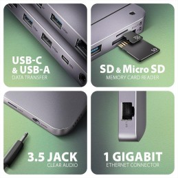 AXAGON multi hub USB-C / HMC-12GM2 / USB 3.2 Gen1 / 1x PD / 1x HDMI / 1x USB-C / 1x USB-A / SD/micro SD / 1x M.2 / RJ-45