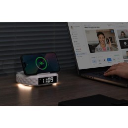 IMMAX multifunkční stolní hodiny CLOCK/ Qi bezdrátová nabíječka 3v1/ 5W/10W/ podsvícení/ bílé